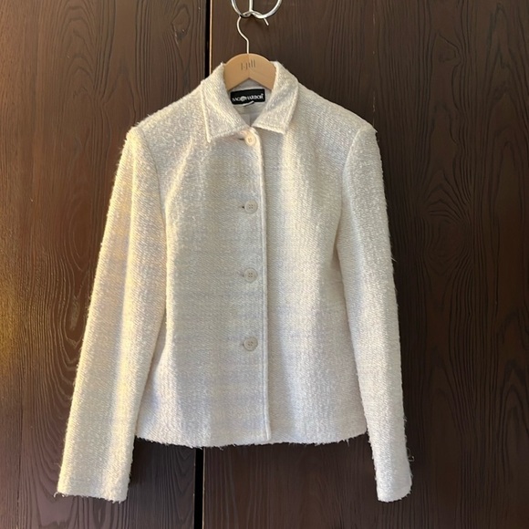 Sag Harbor cream with slight blue line knubby spring coat. Size 10. - Picture 1 of 9